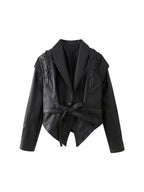 Damen modische Bikerjacke mit dekorativen Schnürdetails und eleganter Taillierung R&B