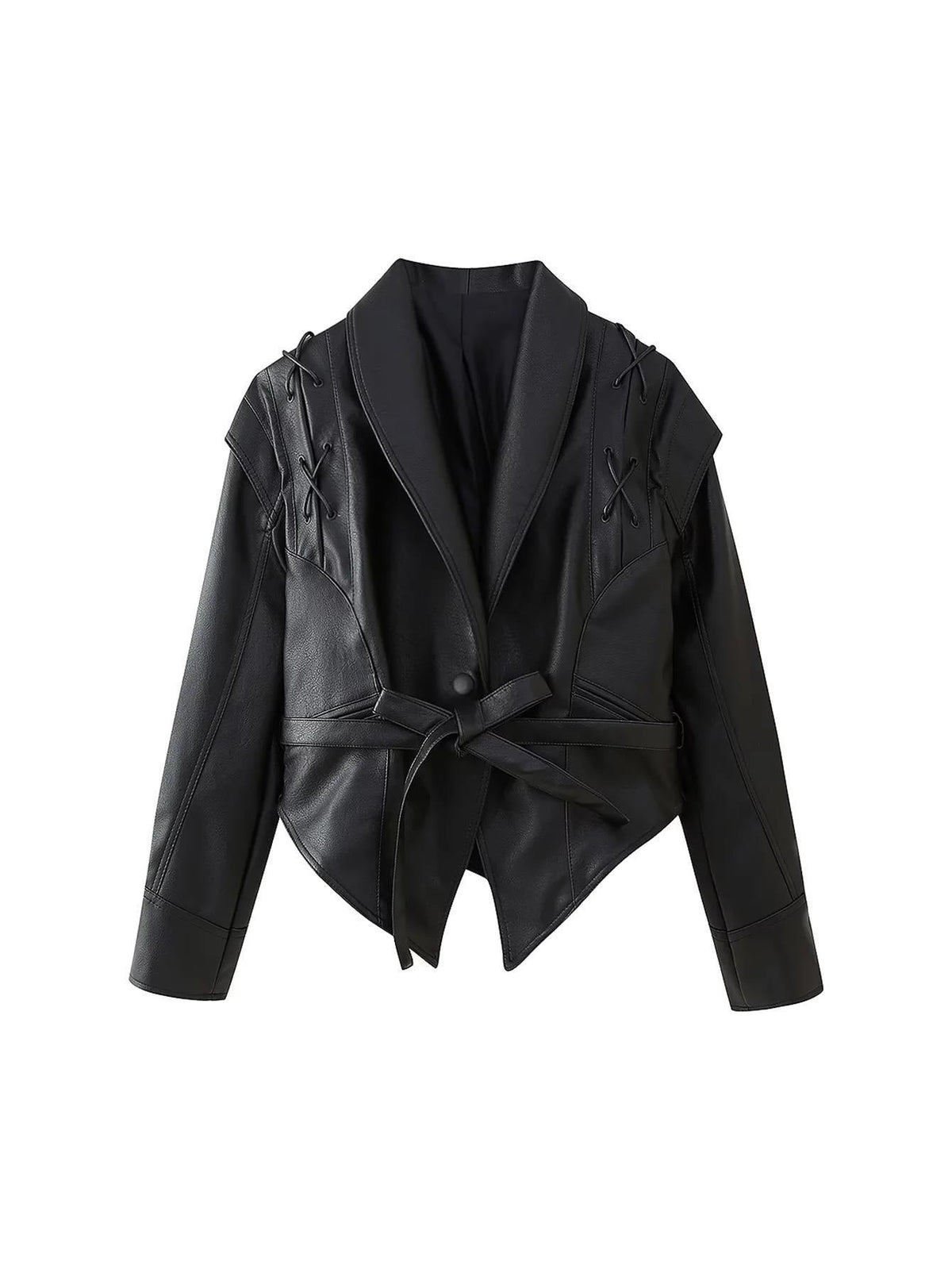 Damen modische Bikerjacke mit dekorativen Schnürdetails und eleganter Taillierung R&B