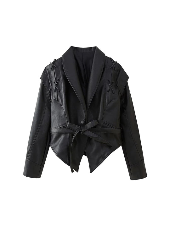 Damen modische Bikerjacke mit dekorativen Schnürdetails und eleganter Taillierung R&B