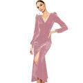 Damen Elegantes Samtkleid mit V-Ausschnitt und Puffärmeln R&B