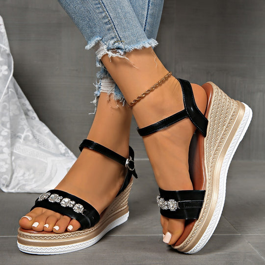 Damen elegante Wedge-Sandalen mit funkelnden Strass-Applikationen R&B