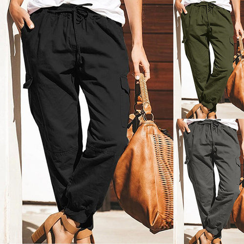 Damen lockere Cargo-Hose mit elastischem Bund und praktischen Taschen R&B