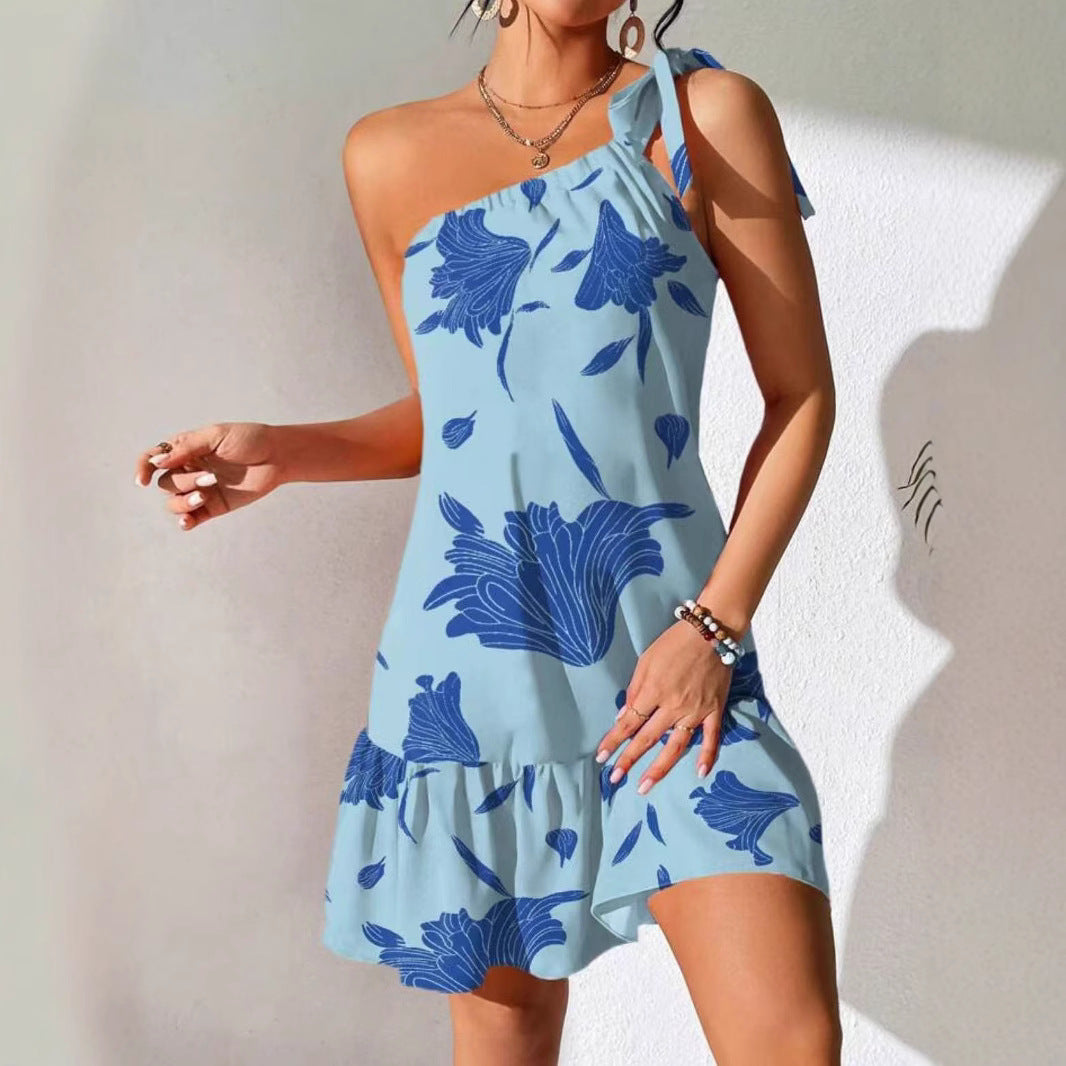 Damen Trägerloses Sommerkleid mit voluminösem Rock und floralem Design R&B