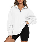 Damen Oversized Pullover mit kurzem Reißverschluss und lässigem Schnitt R&B