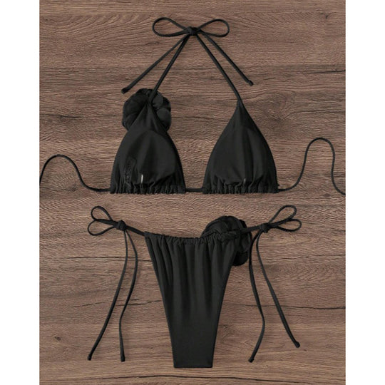 Damen Triangel-Bikini mit dekorativem Blumendetail R&B