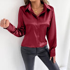 Damen Satin-Bluse mit klassischem Kragen R&B