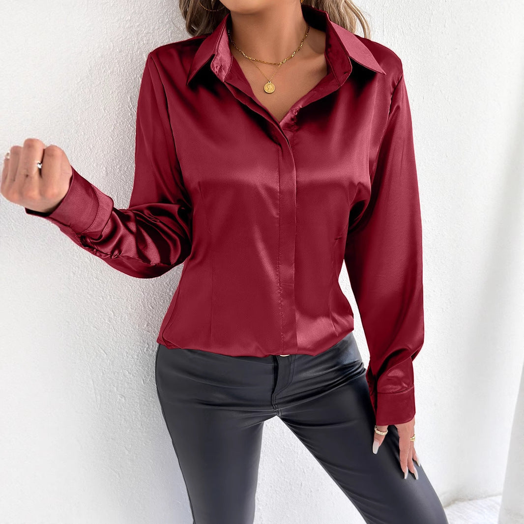 Damen Satin-Bluse mit klassischem Kragen R&B