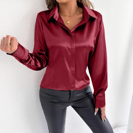 Damen Satin-Bluse mit klassischem Kragen R&B