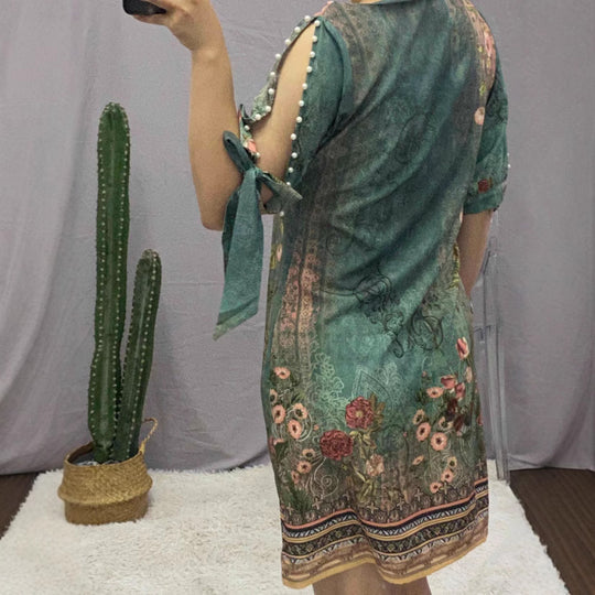 Damen Romantisches Minikleid mit transparenten Ärmeln und verspieltem Blumenmuster R&B