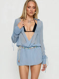 Damen lässige Chiffonbluse mit tiefem V-Ausschnitt und seitlichen Bändern R&B