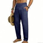 Herren nan luftige Leinen-Relaxhose mit elastischem Komfortbund und geradem Bein R&B