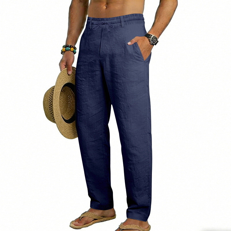 Herren nan luftige Leinen-Relaxhose mit elastischem Komfortbund und geradem Bein R&B