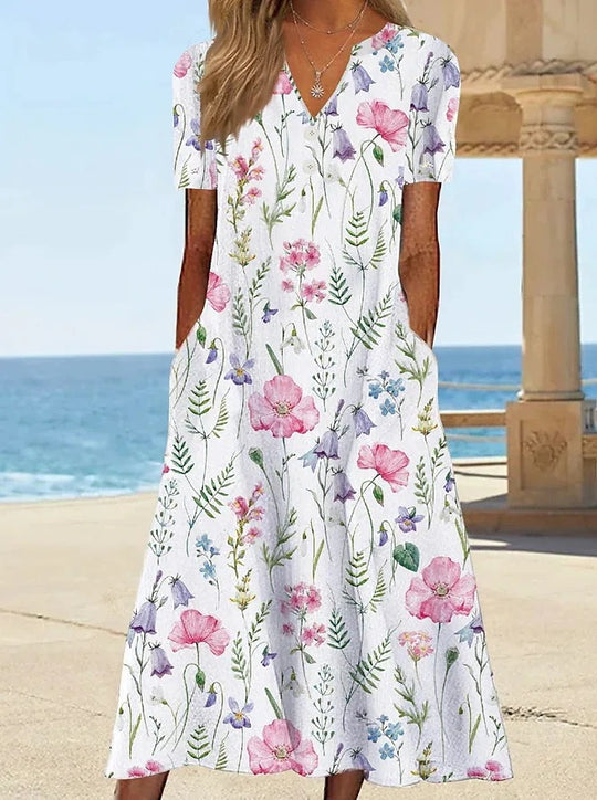 Damen Blumengemusterte Sommerkleid mit Taschen R&B