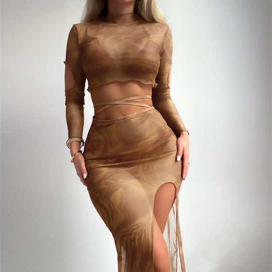 Damen Oberteil und Rock-Set mit transparentem Design und modernen Cut-Outs R&B