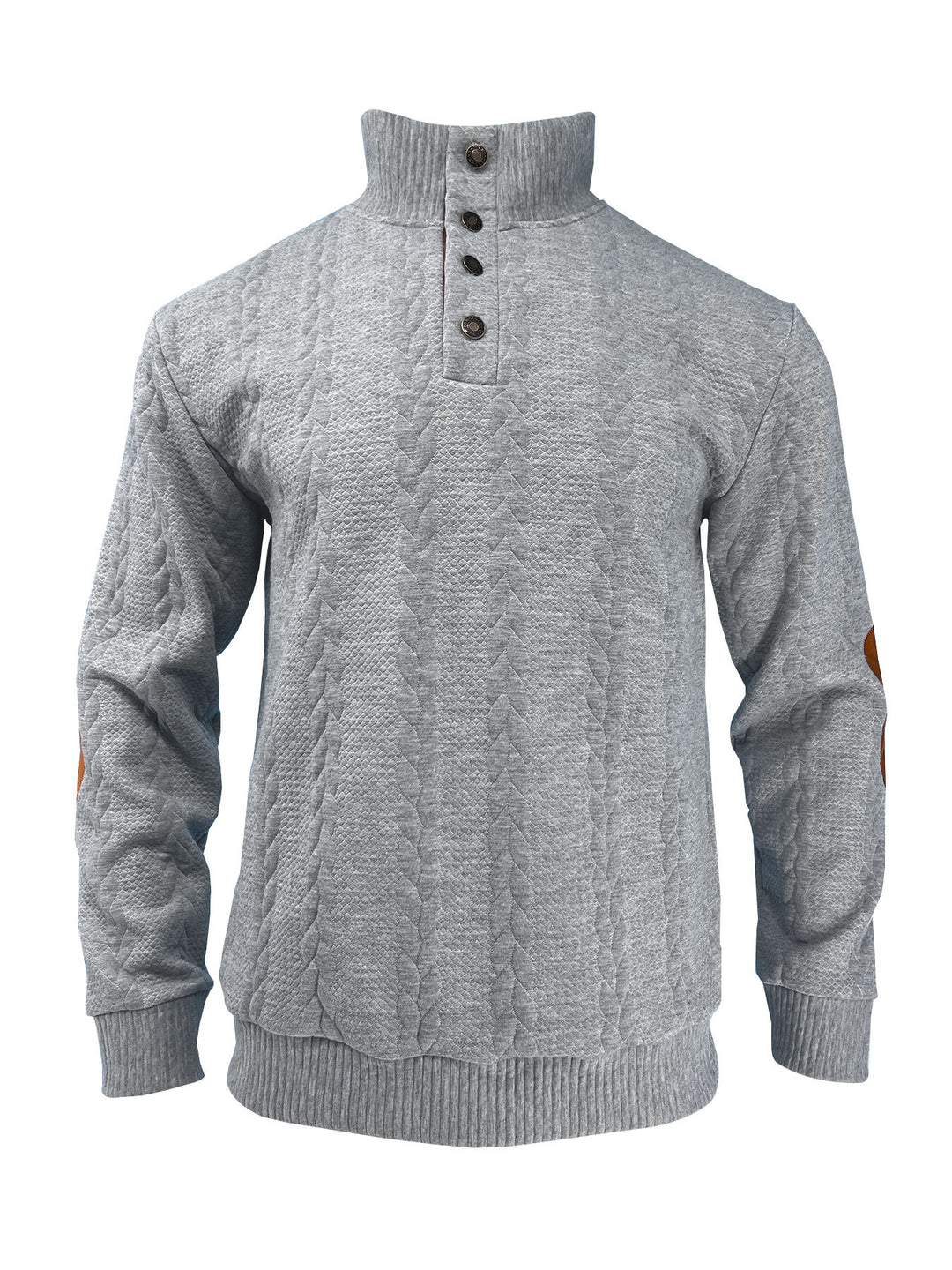 Herren nan lässiger Zopfstrickpullover mit verstärkter Knopfleiste und Wildleder-Ellenbogenpatches R&B