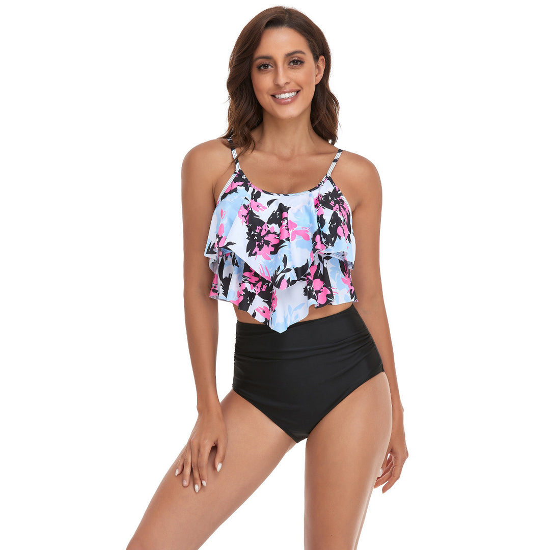 Damen Tankini-Set mit fließendem Rüschendesign und figurbetonter Bikinihose R&B