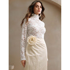 Damen Spitzenoberteil mit hohem Kragen und filigranem Blumendesign R&B