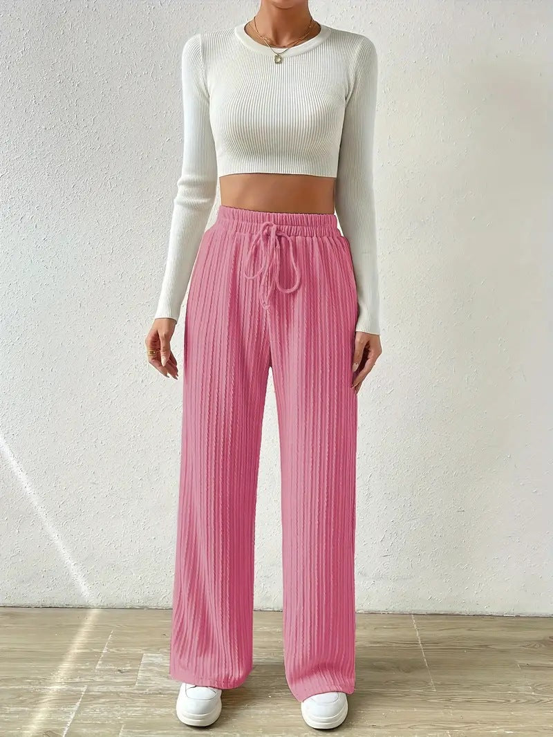 Damen Palazzo-Hose mit vertikalem Kordeldesign und elastischem Bund R&B