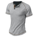 Herren Kurzarm-Henley-Shirt aus atmungsaktivem Strukturmaterial mit dekorativer Knopfleiste R&B