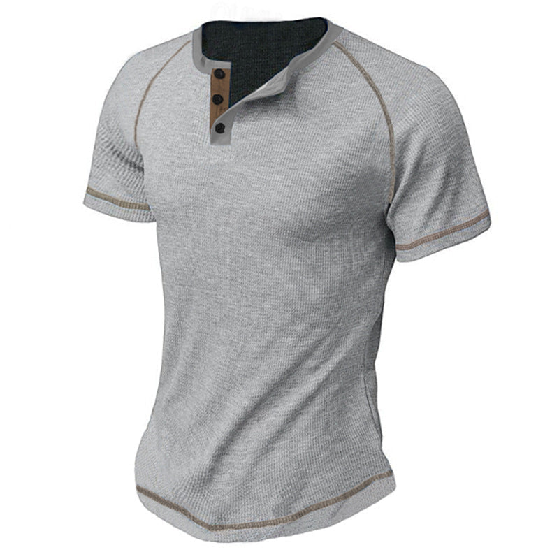 Herren Kurzarm-Henley-Shirt aus atmungsaktivem Strukturmaterial mit dekorativer Knopfleiste R&B
