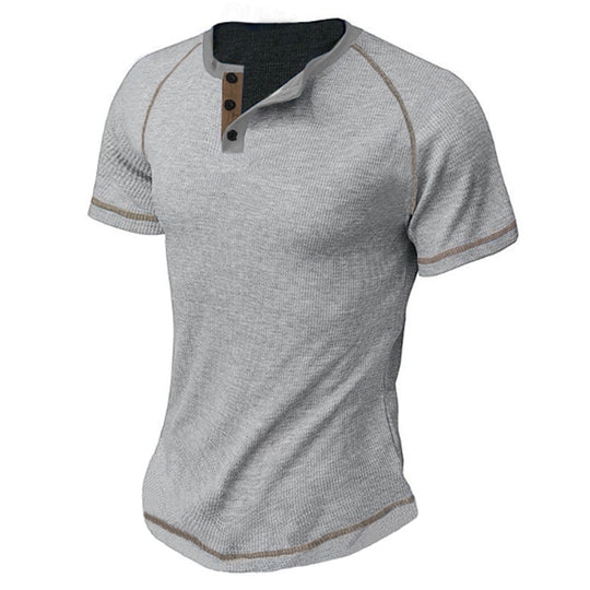 Herren Kurzarm-Henley-Shirt aus atmungsaktivem Strukturmaterial mit dekorativer Knopfleiste R&B