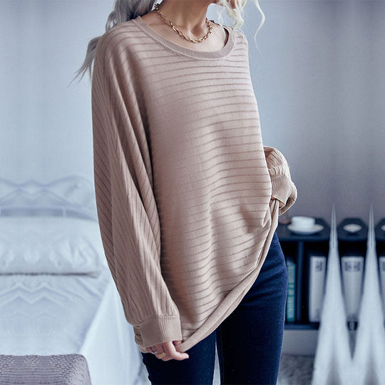 Damen Stilvoller Oversized-Pullover mit feiner Streifenstruktur R&B