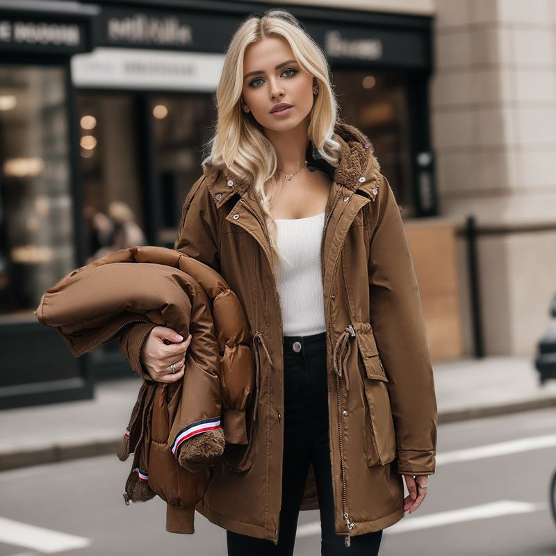 Damen warme Winterjacke mit abnehmbarem Pelzkragen