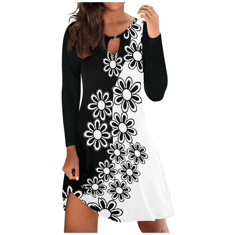 Damen Freizeitkleid mit stylischem V-Ausschnitt und buntem Floralprint R&B