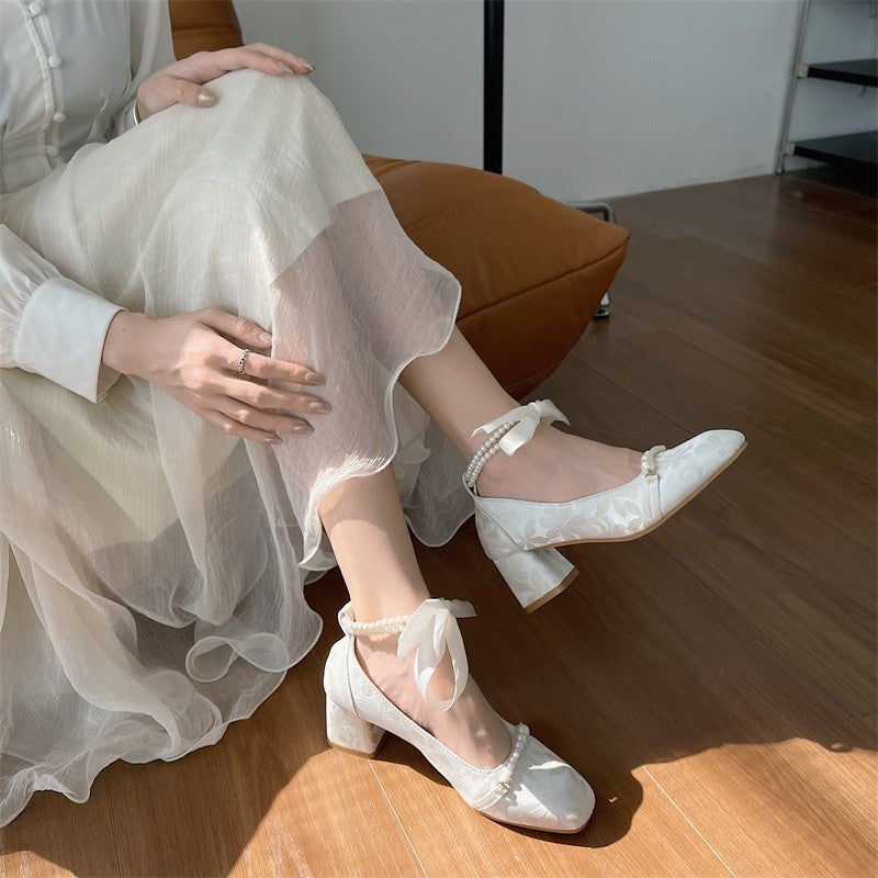 Damen elegante und bequeme Pumps mit Perlenschnürung R&B
