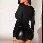 Damen kurzärmeliges Crop-Top mit verspieltem Kordelzug und Rüschendetails R&B