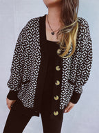 Damen Strickjacke mit geometrischem Muster und Knopfdetails R&B