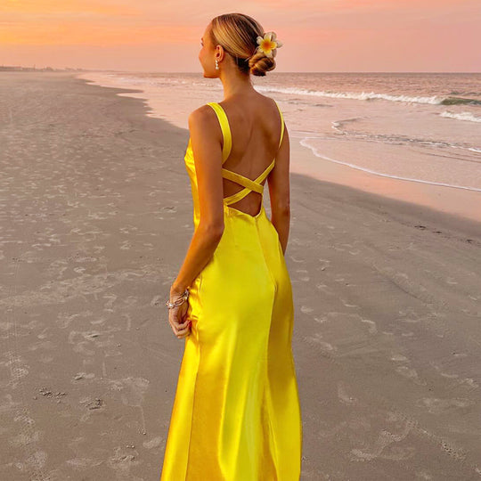 Damen Sommerliches Maxikleid mit elegantem V-Ausschnitt und fließender Silhouette R&B