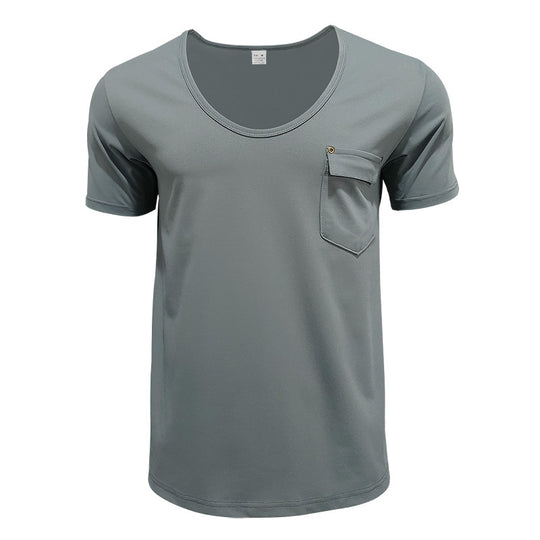 Herren hochwertiges V-Ausschnitt T-Shirt mit praktischer Brusttasche R&B