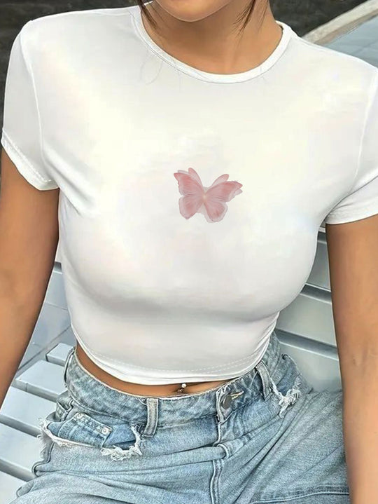 Damen Crop-T-Shirt mit kreativen Schleifen-Details R&B