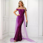 Damen Glamouröses Abendkleid mit schimmerndem Glitzer und Tüllakzenten R&B
