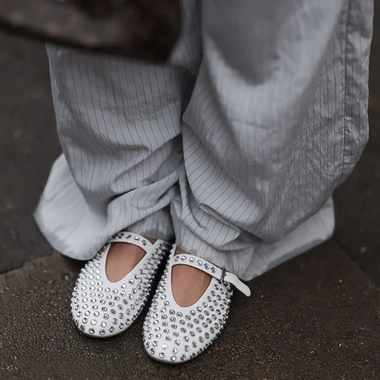 Damen Ballerinas mit elegantem Strassbesatz und Riemchen R&B