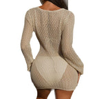 Damen lässiges Netzkleid mit tiefem V-Ausschnitt und modischem Überwurf R&B