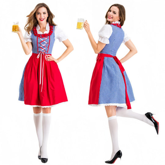 Damen Dirndlkleid mit traditionellen Karomustern und eleganter Schürze R&B