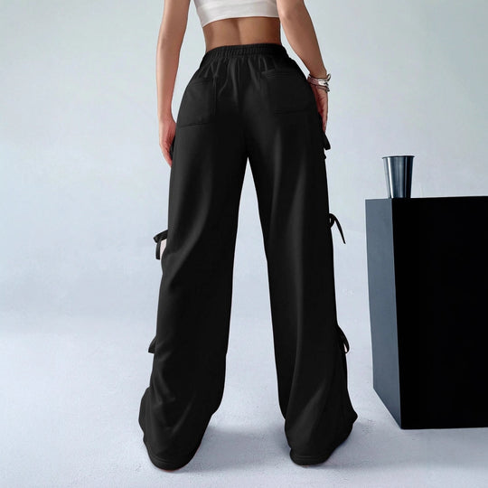 Damen Weit geschnittene Cargohose mit Leopardenmuster und eleganten Schnürdetails R&B