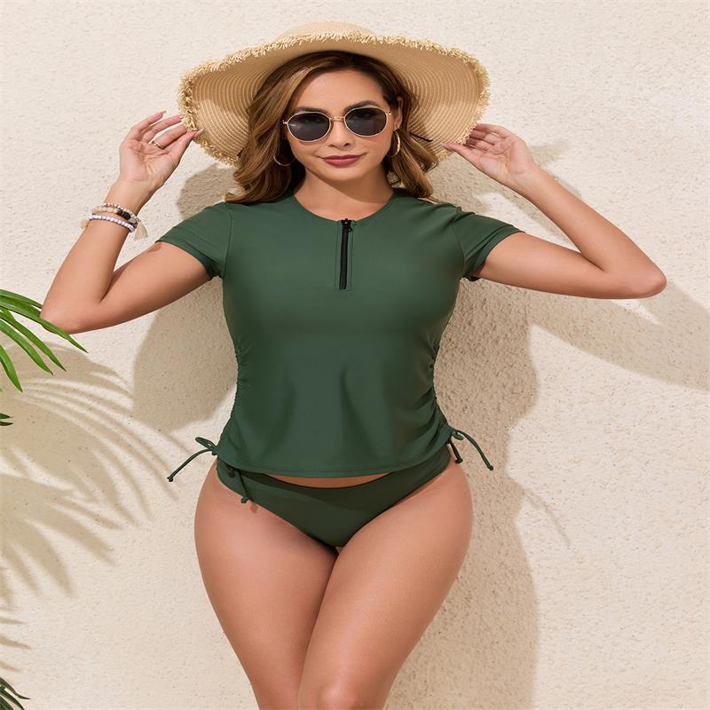Damen Rashguard-Bikini-Set mit kurzem Arm und verstellbarem Kordelzug R&B
