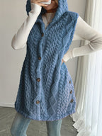 Damen Kuschelige Fleece-Weste mit Kapuze und Knopfverschluss R&B
