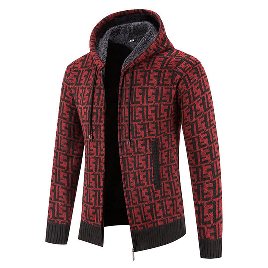 Herren Hochwertige Strickjacke mit modernem Muster und Kapuze R&B