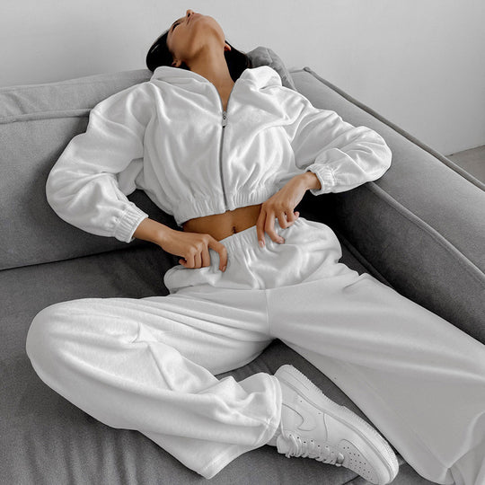 Damen lässiger Kapuzenpullover mit hohem Bund und weiten Hosen R&B