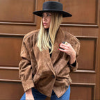 Damen Oversize Wildlederjacke mit modernem Schnitt und praktischen Taschen R&B
