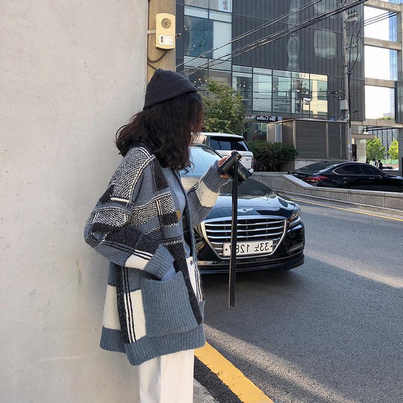 Damen Modischer Oversized Cardigan mit Karomuster R&B