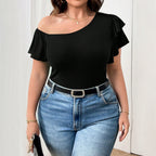Damen Off-Shoulder Body mit Rüschendetail R&B