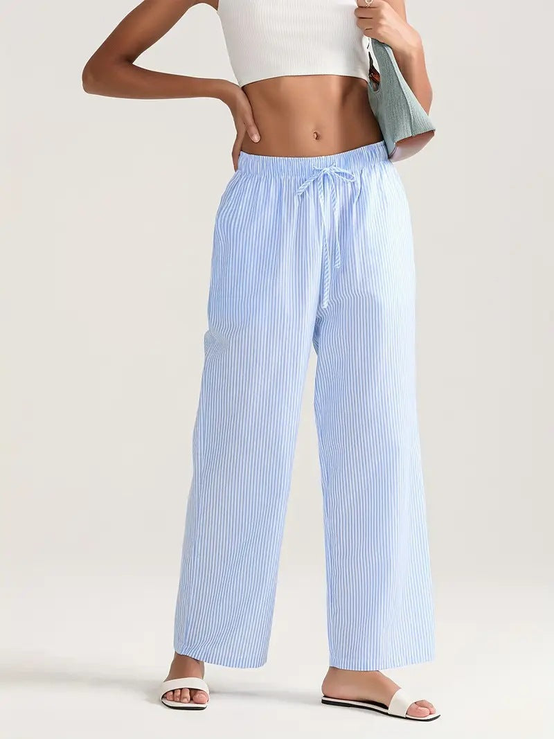 Damen Weit geschnittene Streifenhose mit elastischem Bund R&B