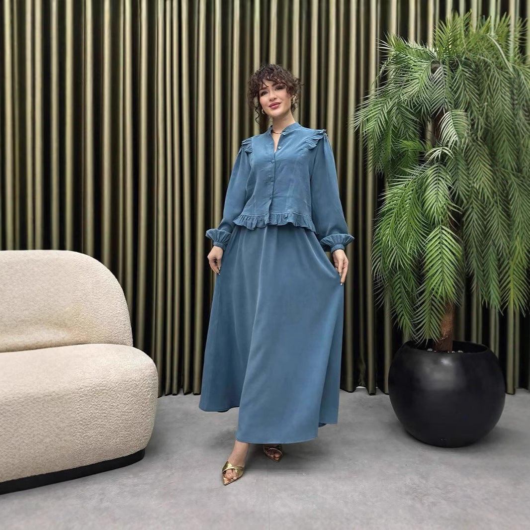 Damen Elegantes langes Kleid mit Rüschendetail R&B