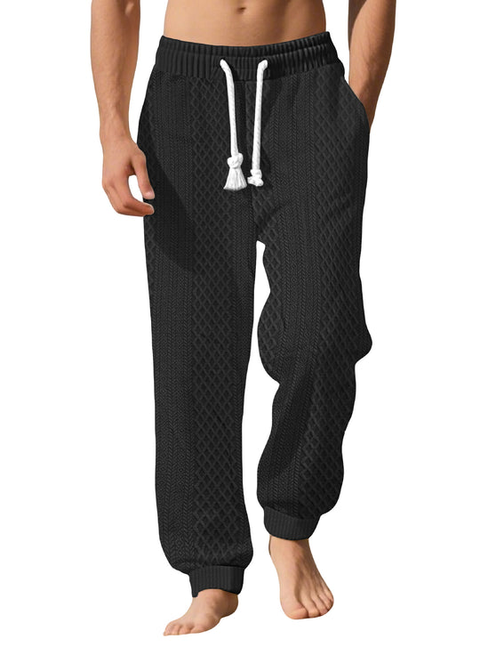 Herren nan gestrickte Wohlfühlhose mit Zopfstruktur, elastischem Bund, Kordelzug und Eingrifftaschen R&B