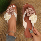 Damen Bequeme Zehentrenner-Sandalen mit floralem Design und gepolstertem Fußbett R&B